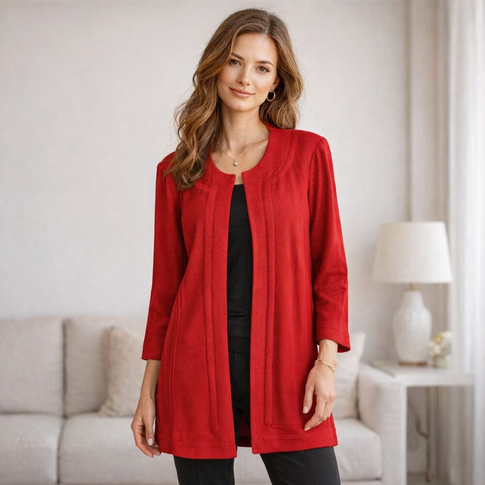MISOOK Women's Cardigan Jacket in Red Acrylic knit Size XL